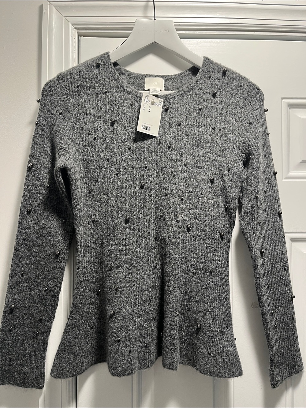 H&M Gray Embellished Crewneck Sweater